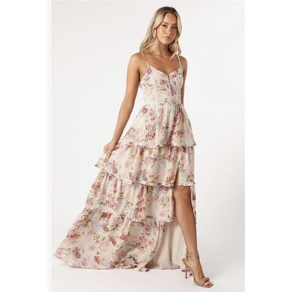 Petal & Pup Dresses & Skirts - Petal & Pup Mito Floral Tiered Corset Maxi Dress XL High Low Romantic
